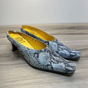 Espace Faux Snakeskin Leather Kitten Heel Slides 6 B Blue ROBERT CLERGERIE
